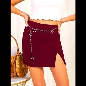 Maroon Heart Chained Skirt with Front Slit